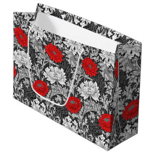 William Morris Chrysanthemums, grau und rot Große Geschenktüte