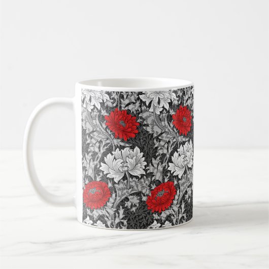 William Morris Chrysanthemums, grau und rot Kaffeetasse (Links)