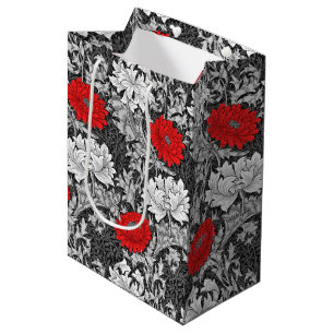 William Morris Chrysanthemums, grau und rot Mittlere Geschenktüte