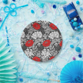 William Morris Chrysanthemums, grau und rot Pappteller (Party)