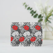 William Morris Chrysanthemums, grau und rot Postkarte (Stehend Vorderseite)