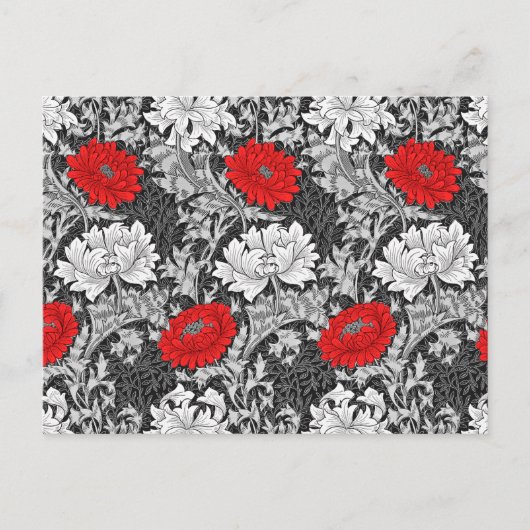 William Morris Chrysanthemums, grau und rot Postkarte (Vorderseite)