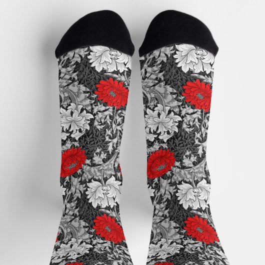 William Morris Chrysanthemums, grau und rot Socken (Oben)