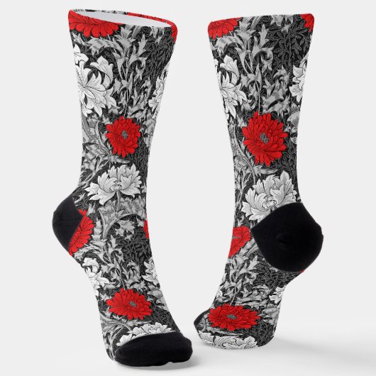 William Morris Chrysanthemums, grau und rot Socken (Gewinkelt)