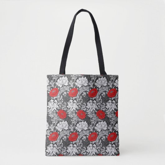 William Morris Chrysanthemums, grau und rot Tasche (Vorderseite)