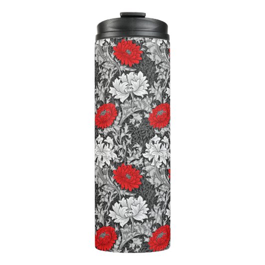 William Morris Chrysanthemums, grau und rot Thermosbecher (Vorderseite)