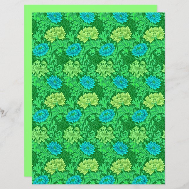 William Morris Chrysanthemums, Lime Green & Aqua (Vorne/Hinten)