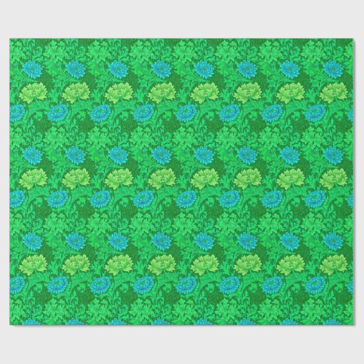 William Morris Chrysanthemums, Lime Green & Aqua Geschenkpapier (Flach)