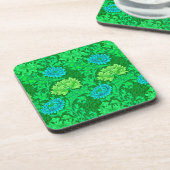 William Morris Chrysanthemums, Lime Green & Aqua Getränkeuntersetzer (Linke Seite)