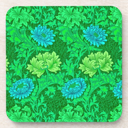William Morris Chrysanthemums, Lime Green & Aqua Getränkeuntersetzer (Vorderseite)