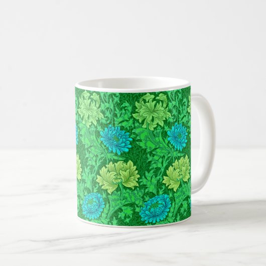 William Morris Chrysanthemums, Lime Green & Aqua Kaffeetasse (VorderseiteRechts)