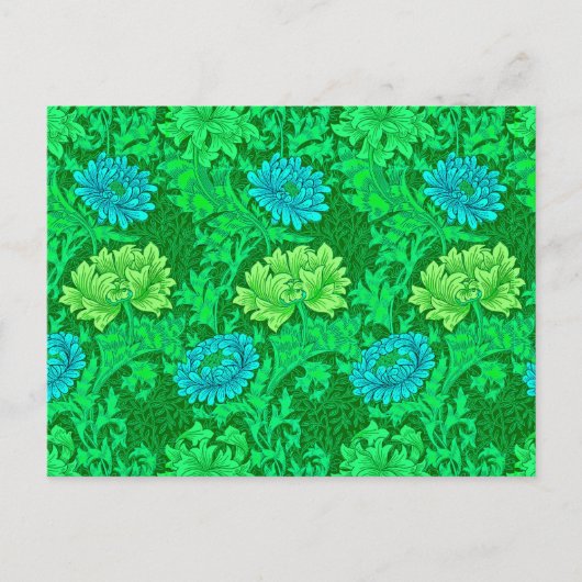 William Morris Chrysanthemums, Lime Green & Aqua Postkarte (Vorderseite)