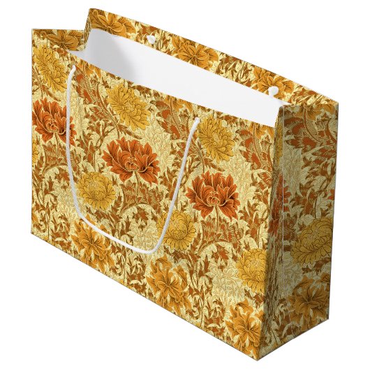 William Morris Chrysanthemums, Mustard Gold Große Geschenktüte (Vorderseite Schrägansicht)