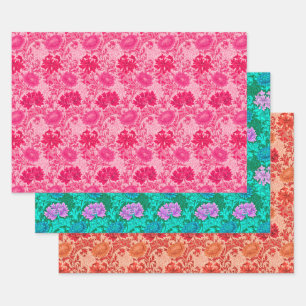 William Morris Chrysanthemums, Pink, Aqua & Coral Geschenkpapier Set