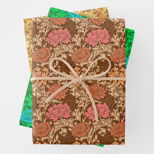 William Morris Chrysanthemums, Rust, Green & Gold Geschenkpapier Set (Beispiel)