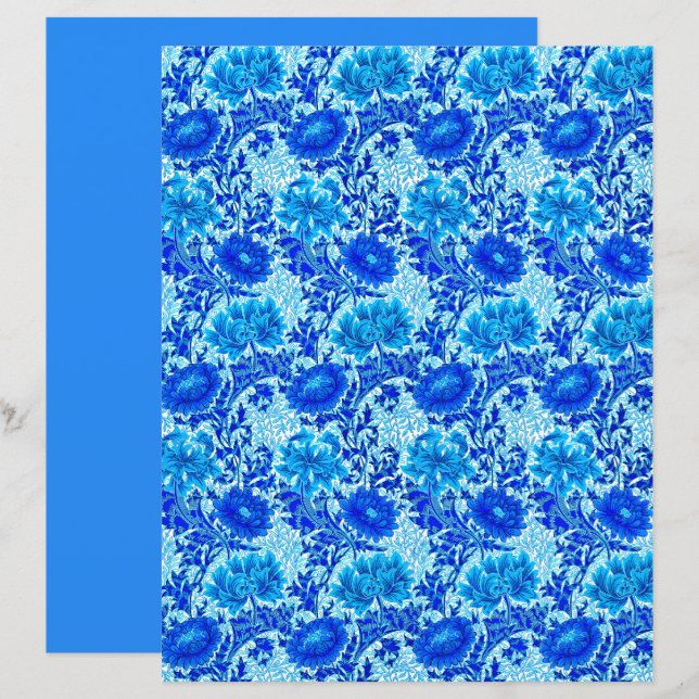 William Morris Chrysanthemums Shades of Denim Blue (Vorne/Hinten)