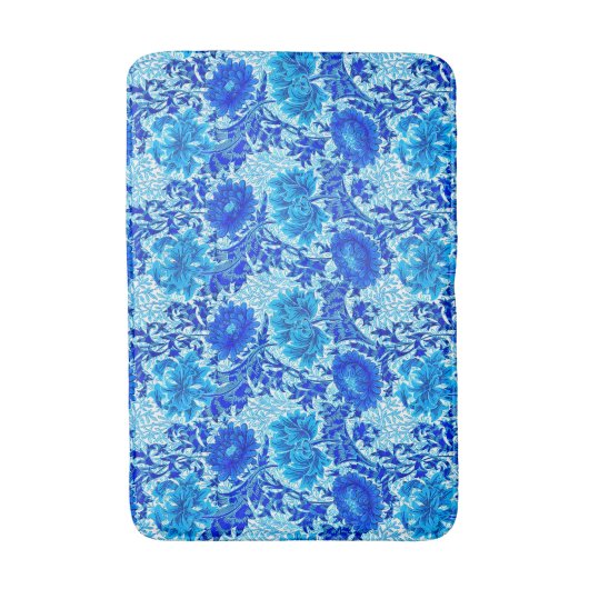 William Morris Chrysanthemums Shades of Denim Blue Badematte (Vorderseite Vertikal)