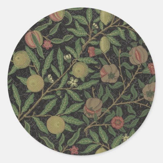 William Morris Citrus und Pomegranate Print Runder Aufkleber (Vorderseite)