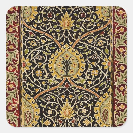 William Morris Classic Teppich Art Print Design Quadratischer Aufkleber (Vorderseite)