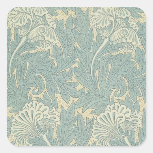 William Morris Classic Tulip Blue Floral Quadratischer Aufkleber (Vorderseite)