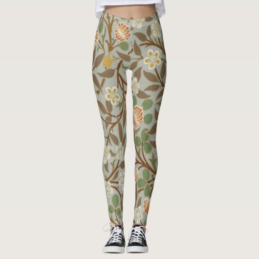 William Morris Clover Botanische Blume Leggings (Vorderseite)