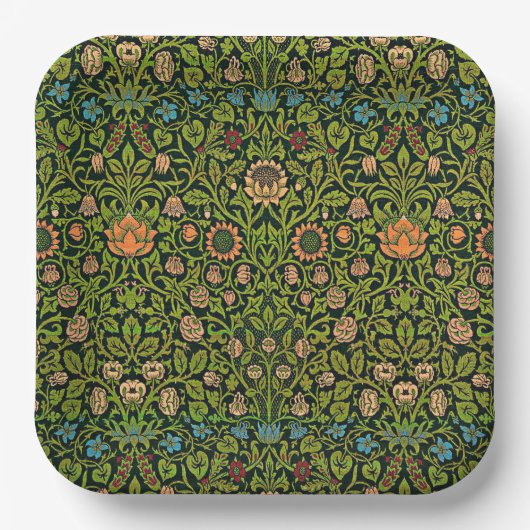 William Morris - Columbine, dunkelgrün, Pappteller (Vorderseite)