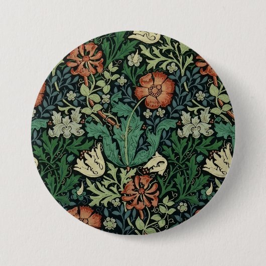 William Morris Compton Floral Art Nouveau Pattern Button (Vorderseite)