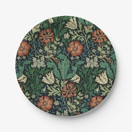 William Morris Compton Floral Art Nouveau Pattern Pappteller (Vorderseite)
