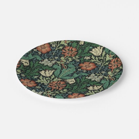William Morris Compton Floral Art Nouveau Pattern Pappteller (Schrägansicht)