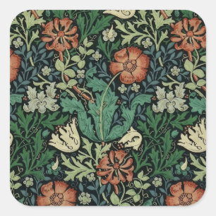William Morris Compton Floral Art Nouveau Pattern Quadratischer Aufkleber