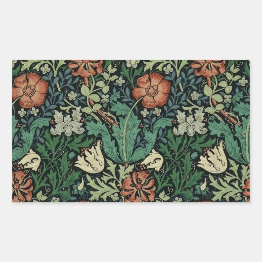 William Morris Compton Floral Art Nouveau Pattern Rechteckiger Aufkleber (Vorderseite)