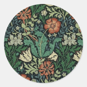 William Morris Compton Floral Art Nouveau Pattern Runder Aufkleber