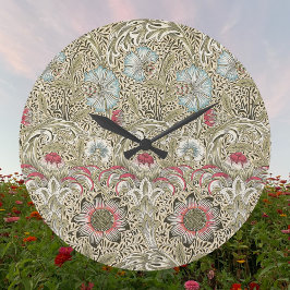 William Morris Corncockle Cream Blue und Rose Große Wanduhr