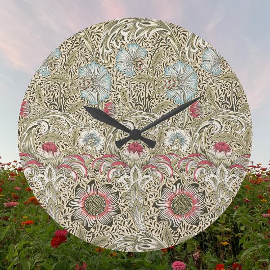 William Morris Corncockle Cream Blue und Rose Große Wanduhr