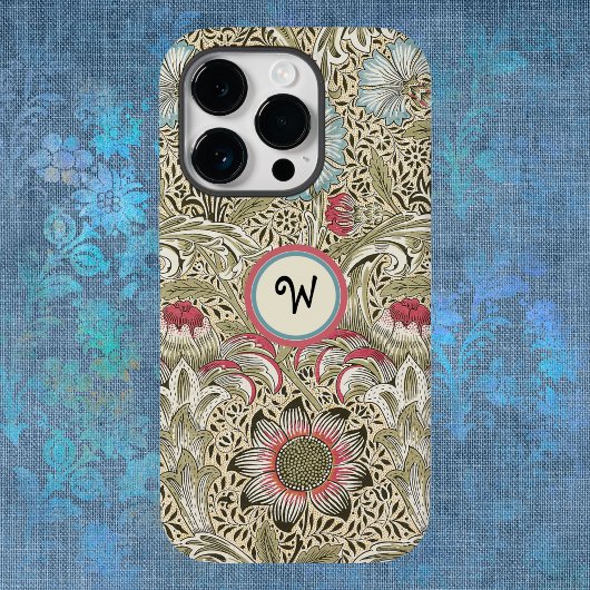 William Morris Corncockle Crème Rose mit Initiale iPhone Hülle