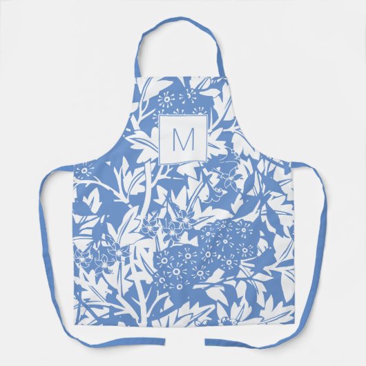 William Morris Cornflower Blue Floral Monogram Schürze (Vorderseite)