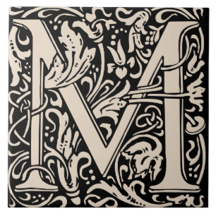William Morris Cream Monogramm Buchstabe M Fliese