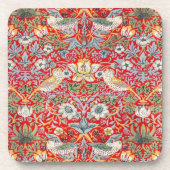 William Morris Crimson Strawberry Thief Untersetze Getränkeuntersetzer (Vorderseite)