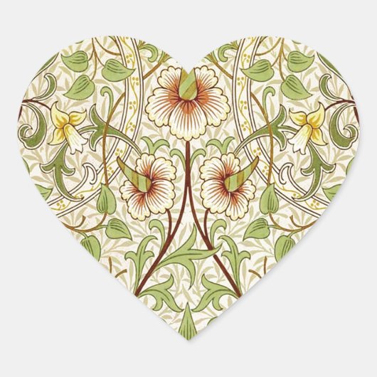 William Morris Daffodil Classic Blume Wallpaper Herz-Aufkleber (Vorderseite)
