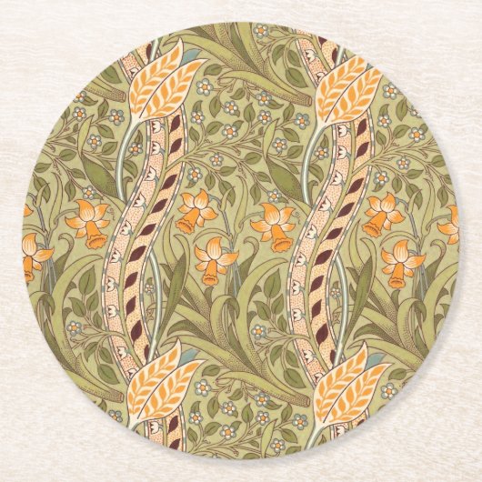 William Morris Daffodil Garden Blume Classic Bota Runder Pappuntersetzer (Vorderseite)
