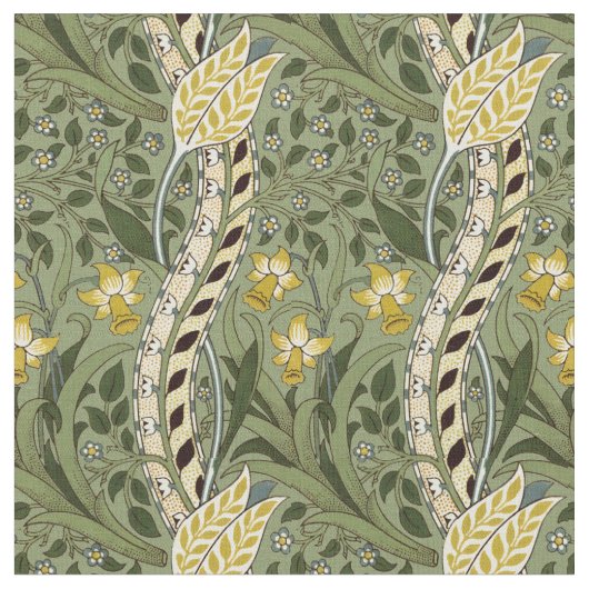 William Morris Daffodil Vintag Green Pattern Stoff (Nahaufnahme)