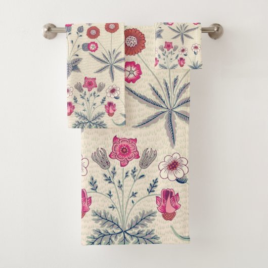 William Morris Daisy Floral Pattern Red Orange Badhandtuch Set (Insitu)