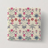 William Morris Daisy Floral Pattern Red Orange Button (Vorderseite)