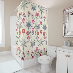 William Morris Daisy Floral Pattern Red Orange Duschvorhang
