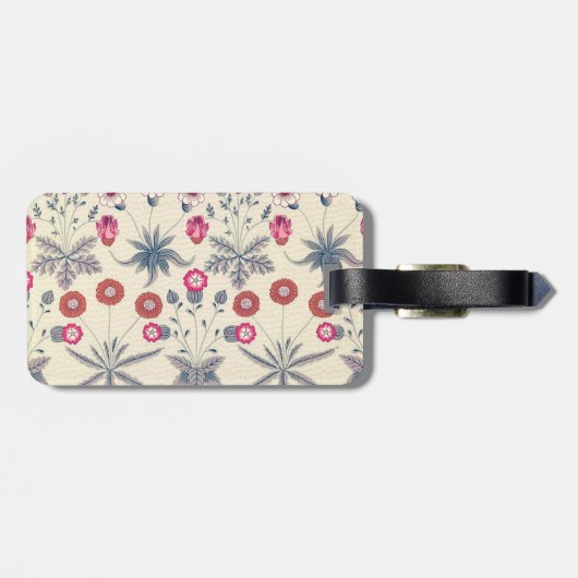 William Morris Daisy Floral Pattern Red Orange Gepäckanhänger (Rückseite horizontal)