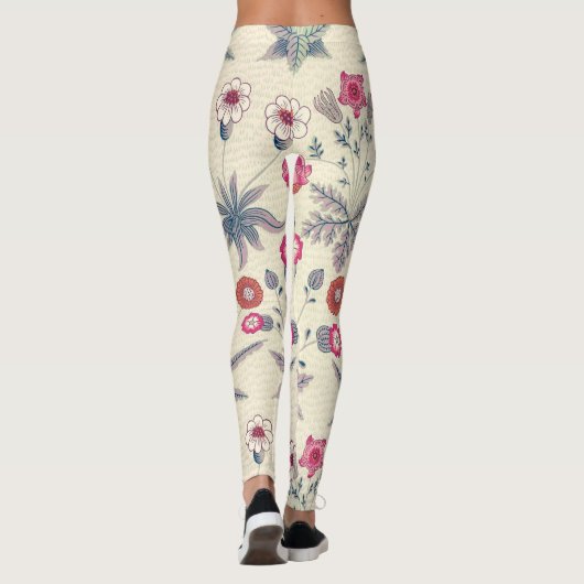 William Morris Daisy Floral Pattern Red Orange Leggings (Rückseite)