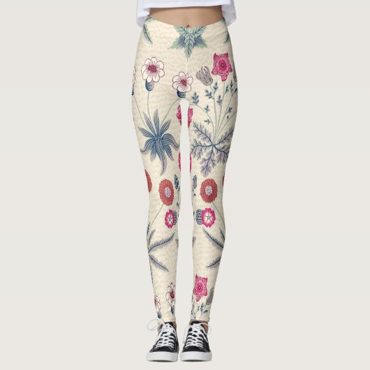 William Morris Daisy Floral Pattern Red Orange Leggings (Vorderseite)