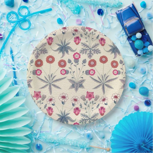 William Morris Daisy Floral Pattern Red Orange Pappteller (Party)