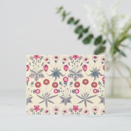 William Morris Daisy Floral Pattern Red Orange Postkarte (Stehend Vorderseite)