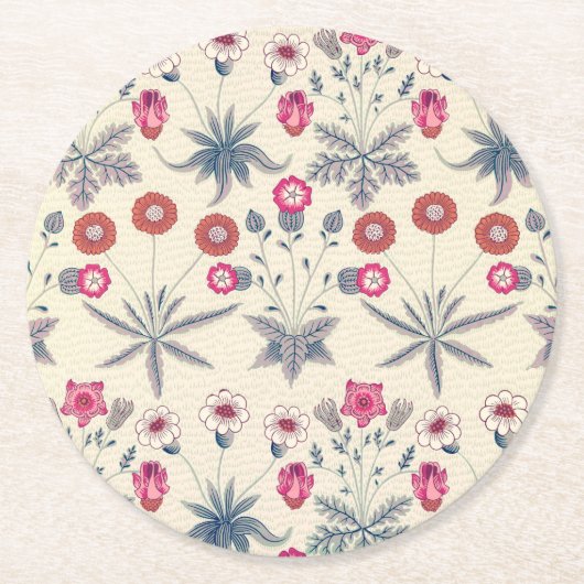 William Morris Daisy Floral Pattern Red Orange Runder Pappuntersetzer (Vorderseite)